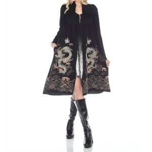 NEW ARIS A. embroidered dragon long cardigan in black